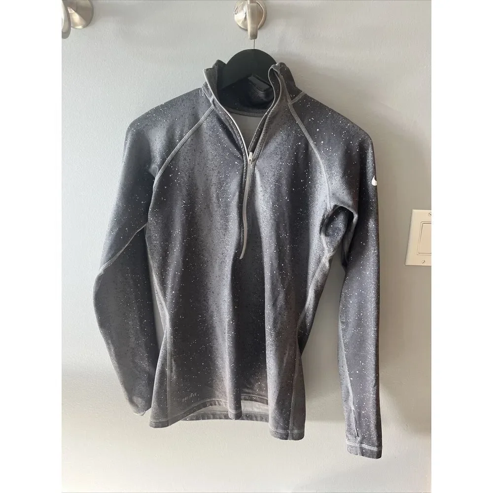 Nike Pro Sweatshirt Womens Size M Activewear Dri-Fit Mock Neck Gray‎ Running